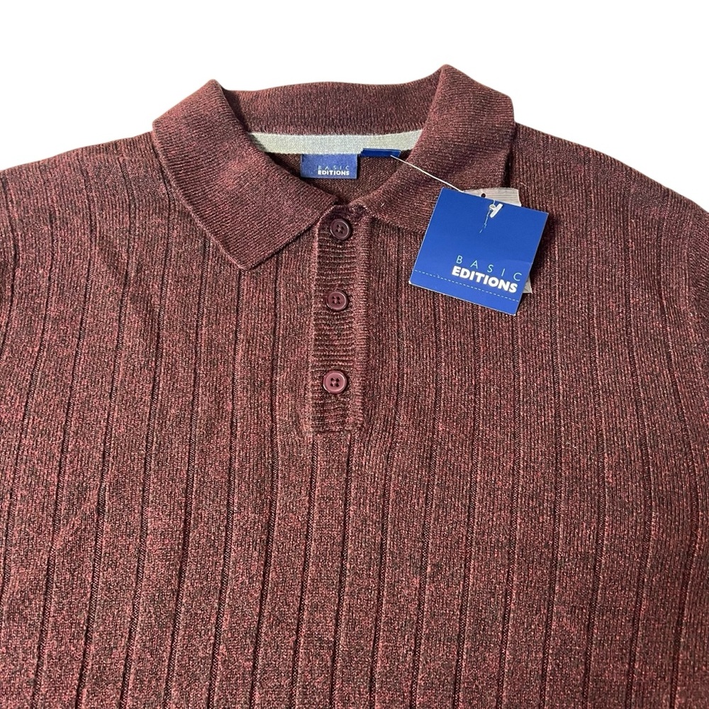 Basic Editions NWT - Men’s Ribbed Polo Sweater Sz SM - Picture 3 of 6
